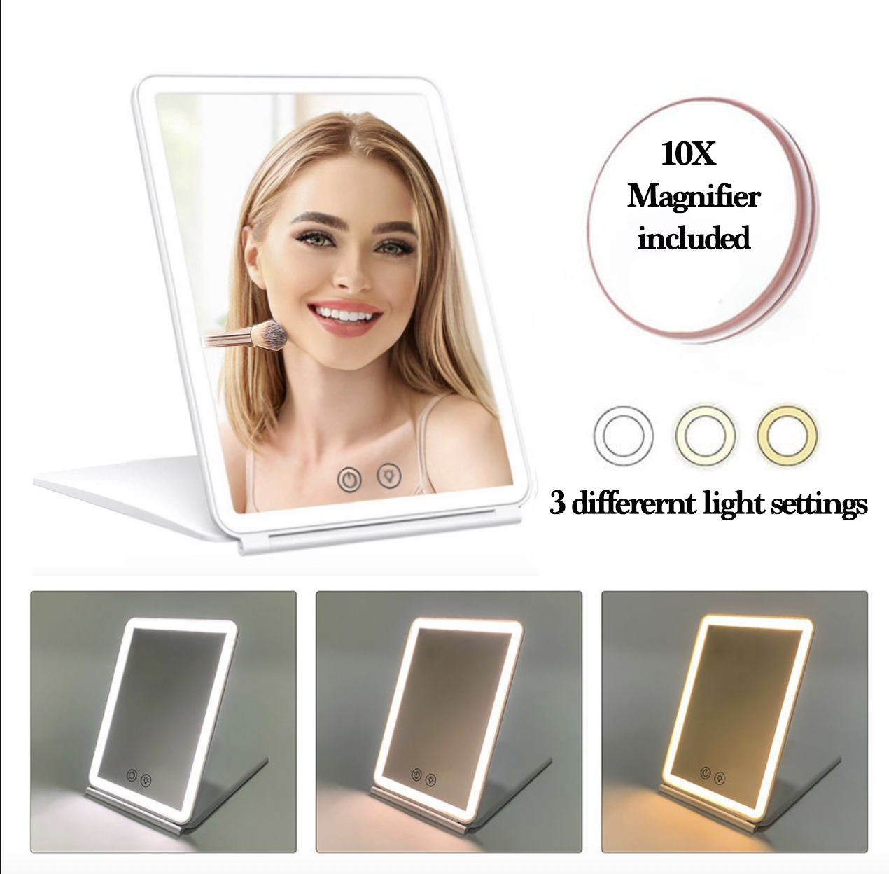 COMPACT TRAVEL MIRROR w/ LED LIGHT & MAGNIFIER Header Image